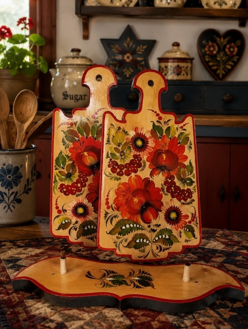 Hand Painted Folk Art Russian? Danish? Scandinavian? Wood 3 Piece Cutting Boards